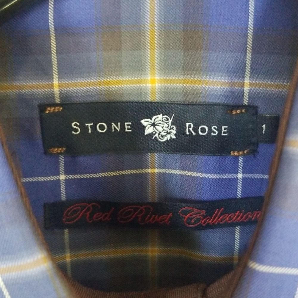Stone Rose Dress Shirt,Cobalt Blue/Brn Plaid, sz 1 - Picture 3 of 8